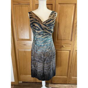 Anne Klein Size 6 Women's Cotton Tiger‎ Print Sleeveless Midi Sheath Dress